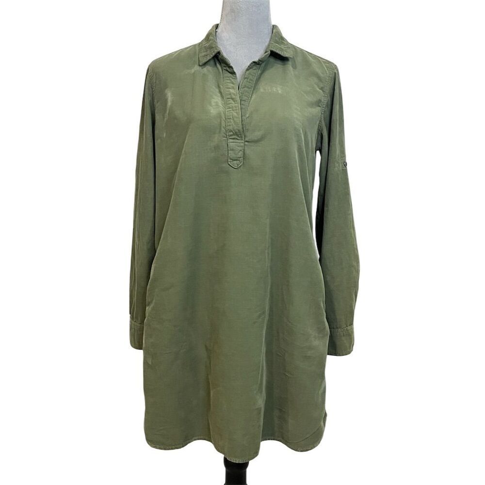 Bella Dahl Women's Green Long Sleeve A-Line Corduroy Mini Shirt Dress S Fall
